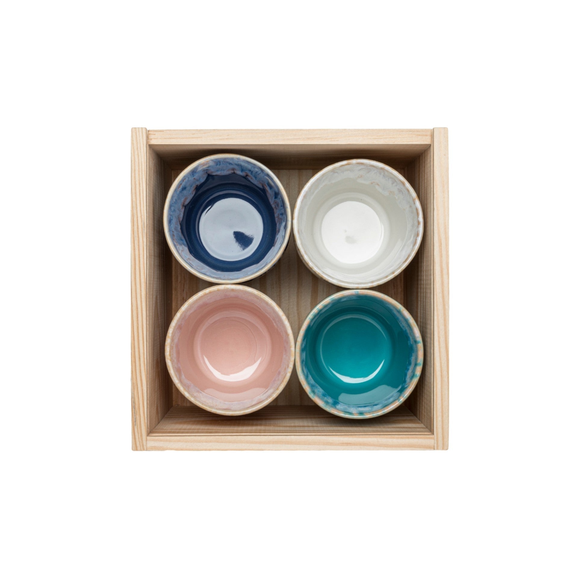Wooden Box Set of 8 Espresso Cups - Sea Series - Ceramica De Meles